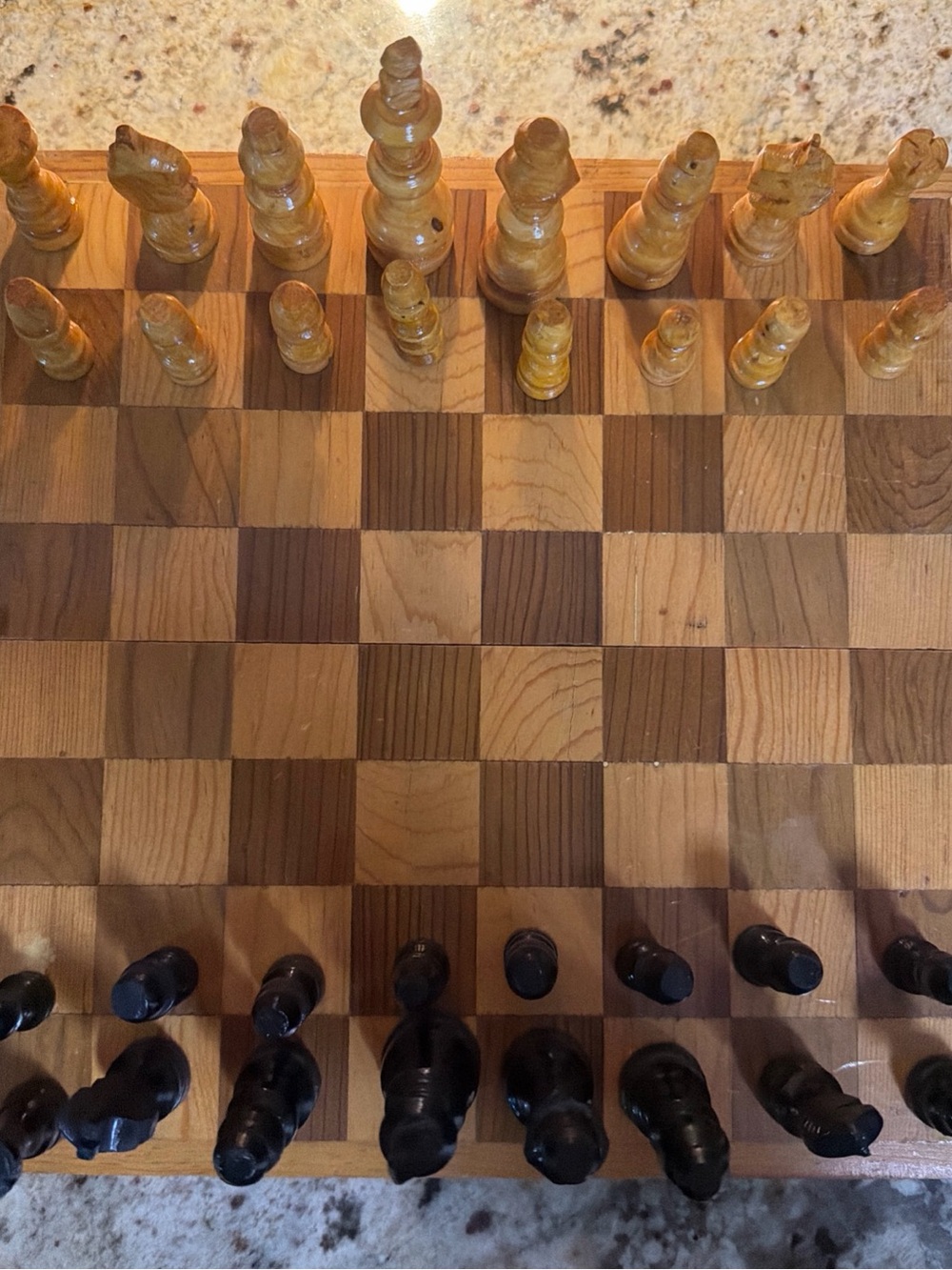 Vintage Wooden Hand-carved Chess Set W/ Foldable Case/Board 9.5” X 9.5”